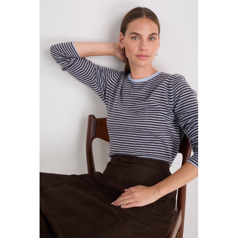 Chrissie Cashmere Jumper – Espresso/Sky Blue Stripe
