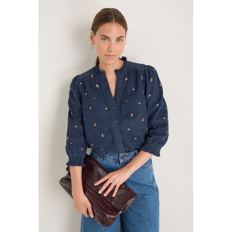 Alina Cord Blouse – Midnight Embroidered