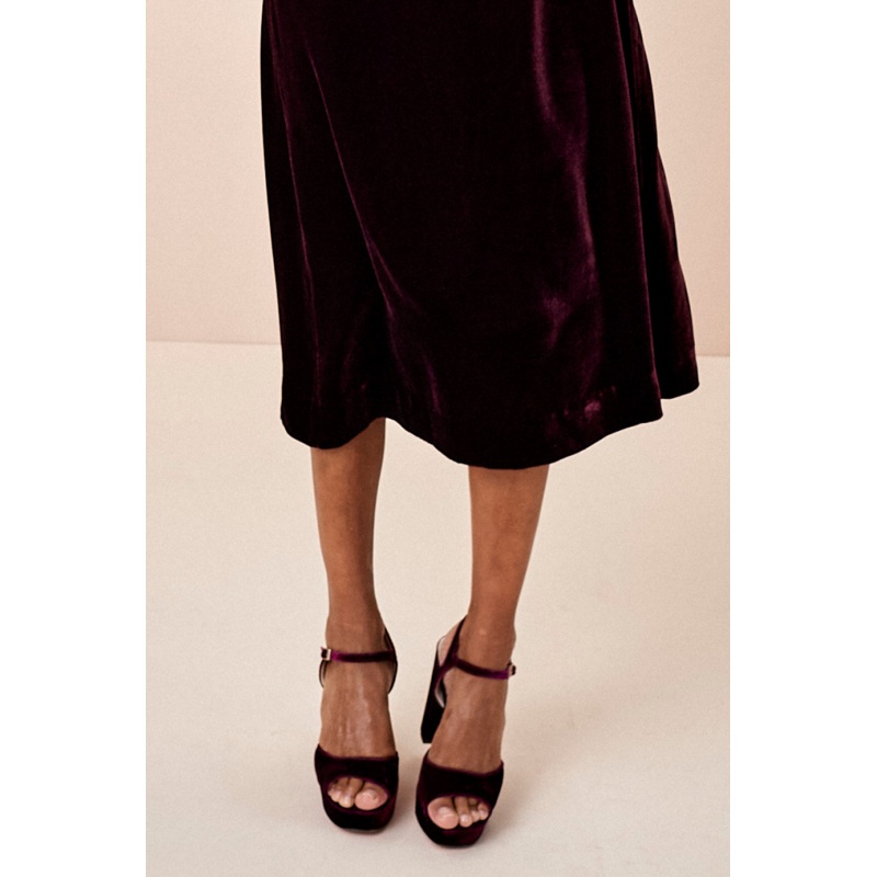 Betty High Heel Peep Toe Sandal – Deep Fig Velvet