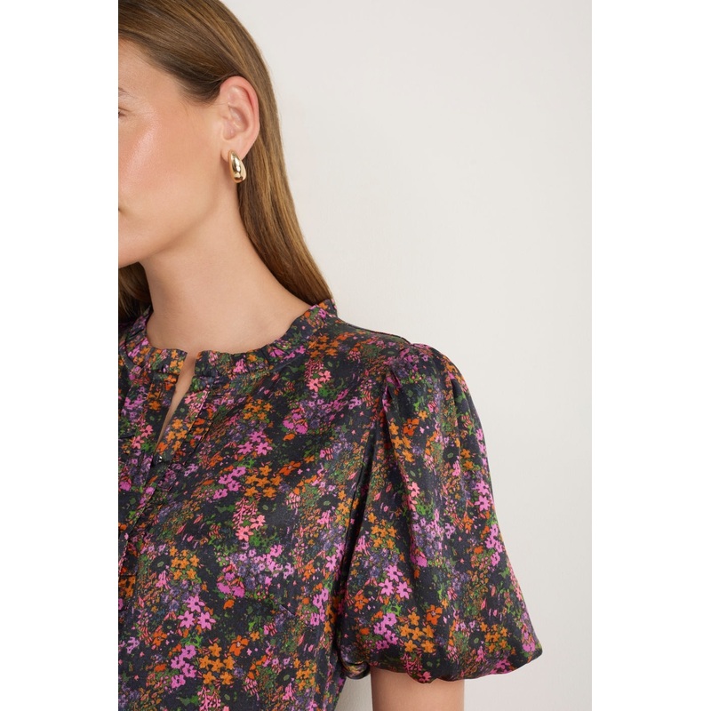 Celeste Silk Satin Dress – Vibrant Autumn Ditsy