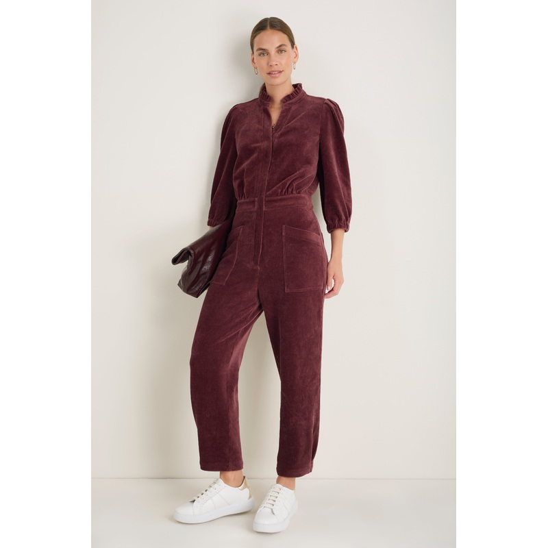 Zeena Cord Velour Jumpsuit – Deep Fig