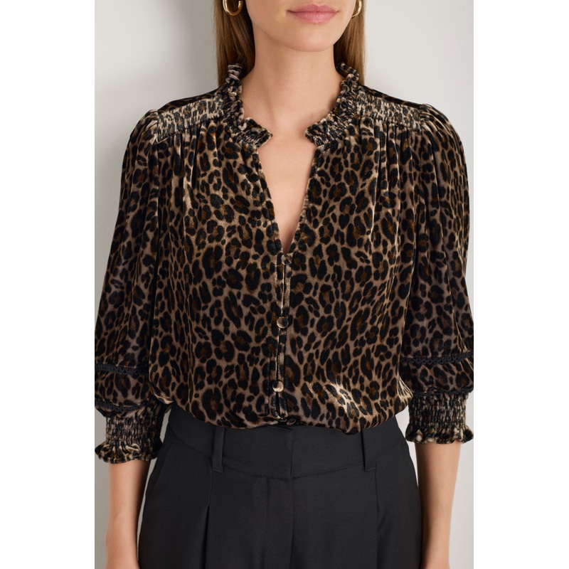 Alina Silk Velvet Blouse – Leopard