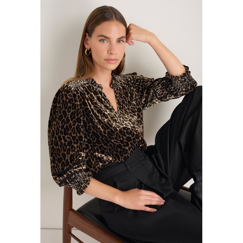 Alina Silk Velvet Blouse – Leopard