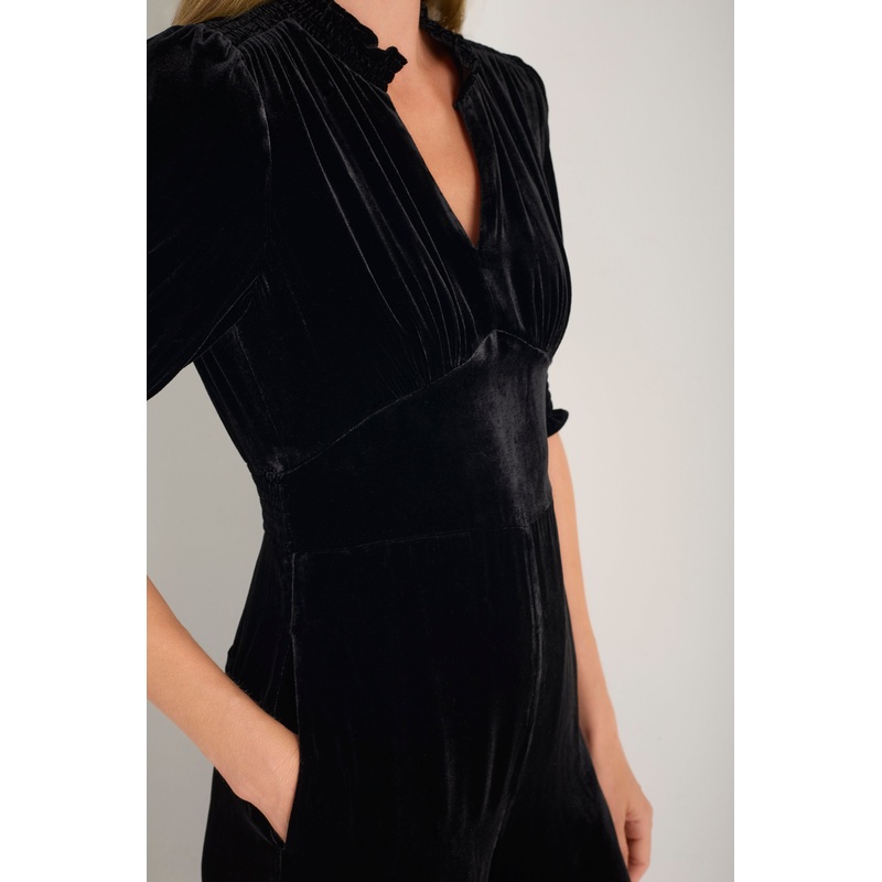 Alina Silk Velvet Jumpsuit – Black