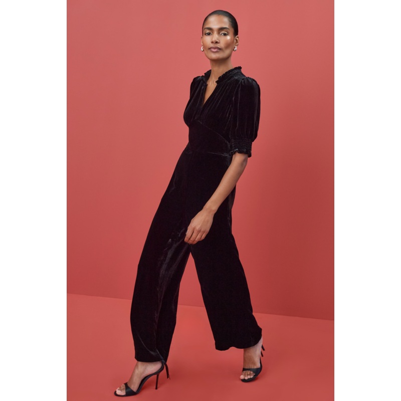 Alina Silk Velvet Jumpsuit – Black