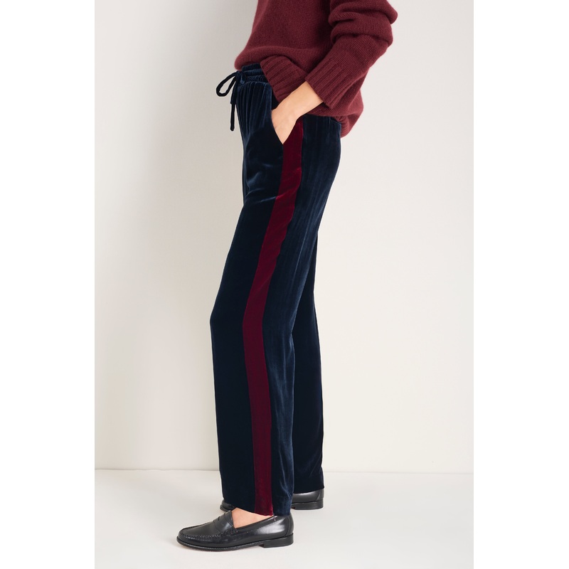 Aurora Silk Velvet Trouser – Midnight/Plum Stripe