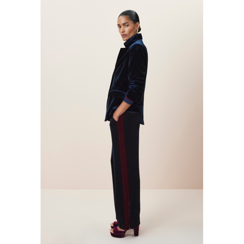 Aurora Silk Velvet Trouser – Midnight/Plum Stripe