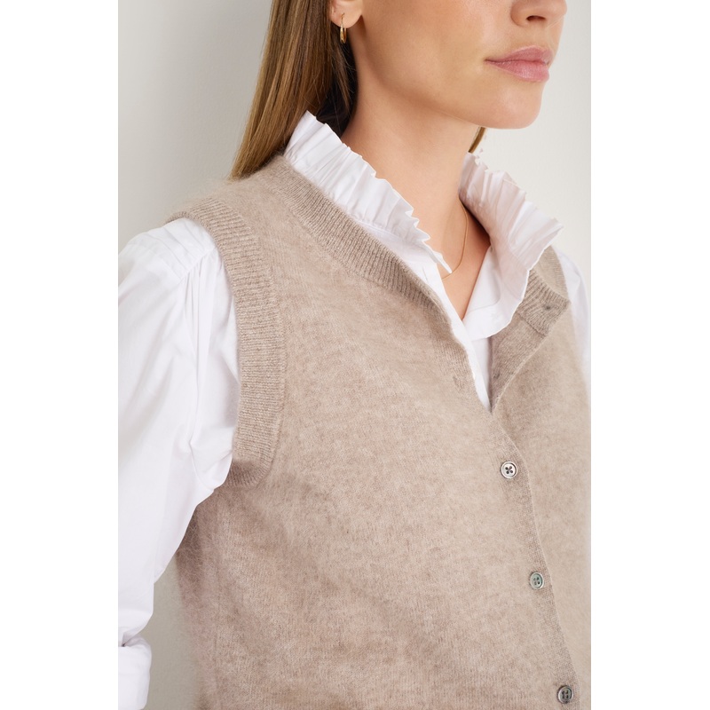 Bea Button Through Tank – Oat Melange