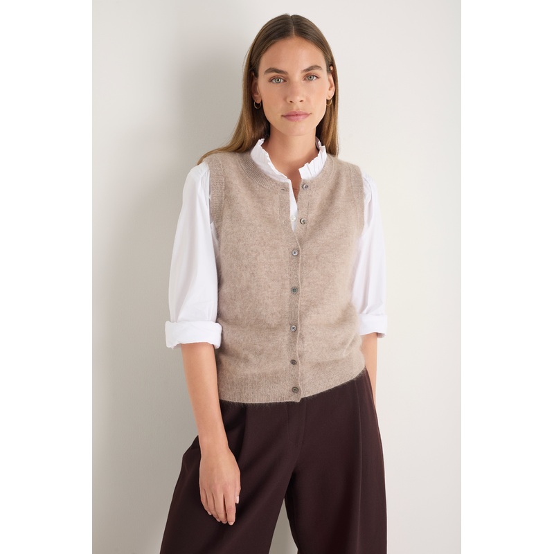 Bea Button Through Tank – Oat Melange