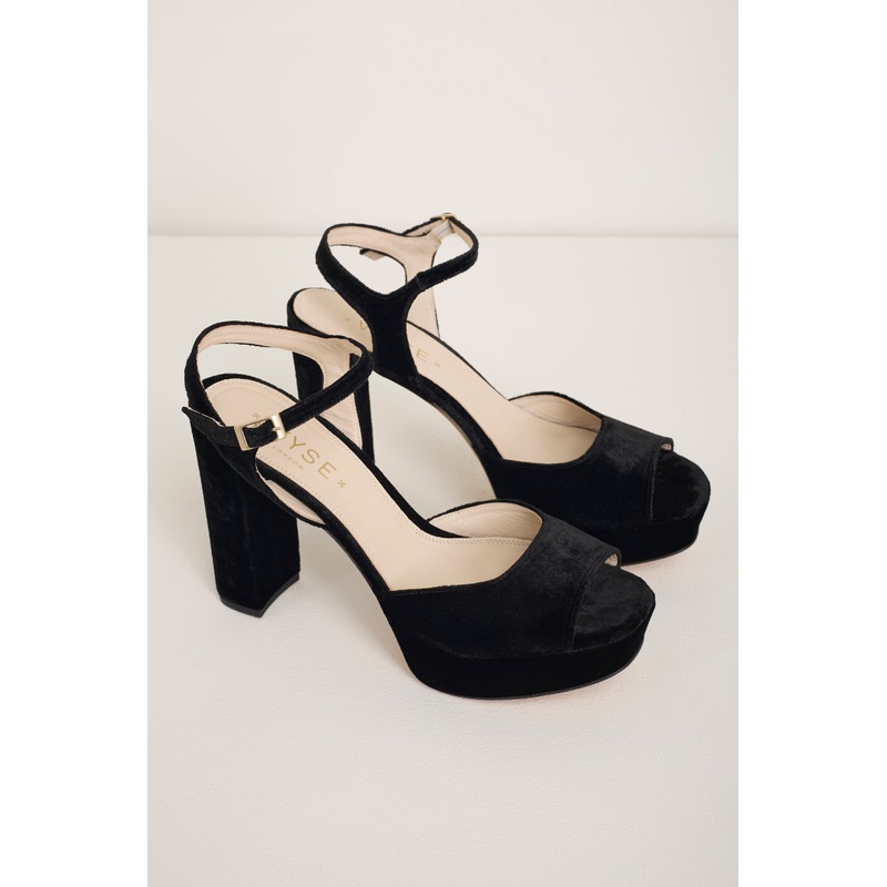 Betty High Heel Peep Toe Sandal – Black Velvet