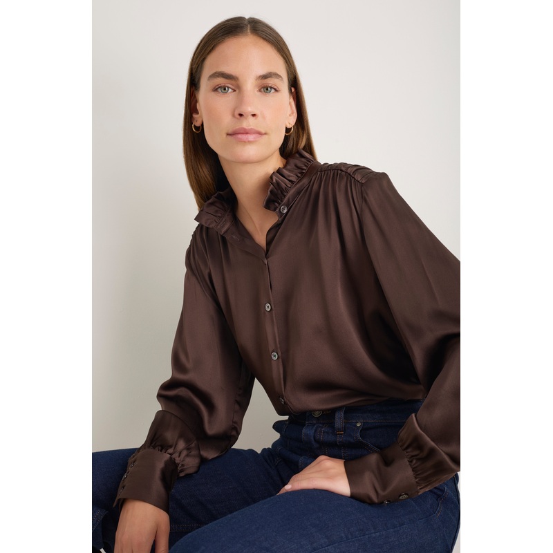Clemmy Silk Satin Blouse – Cocoa