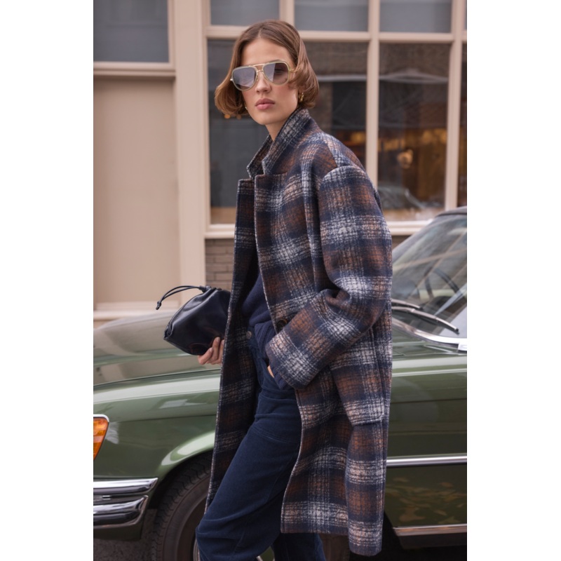 DB x Wyse Cocoon Coat – Brown/Blue Check