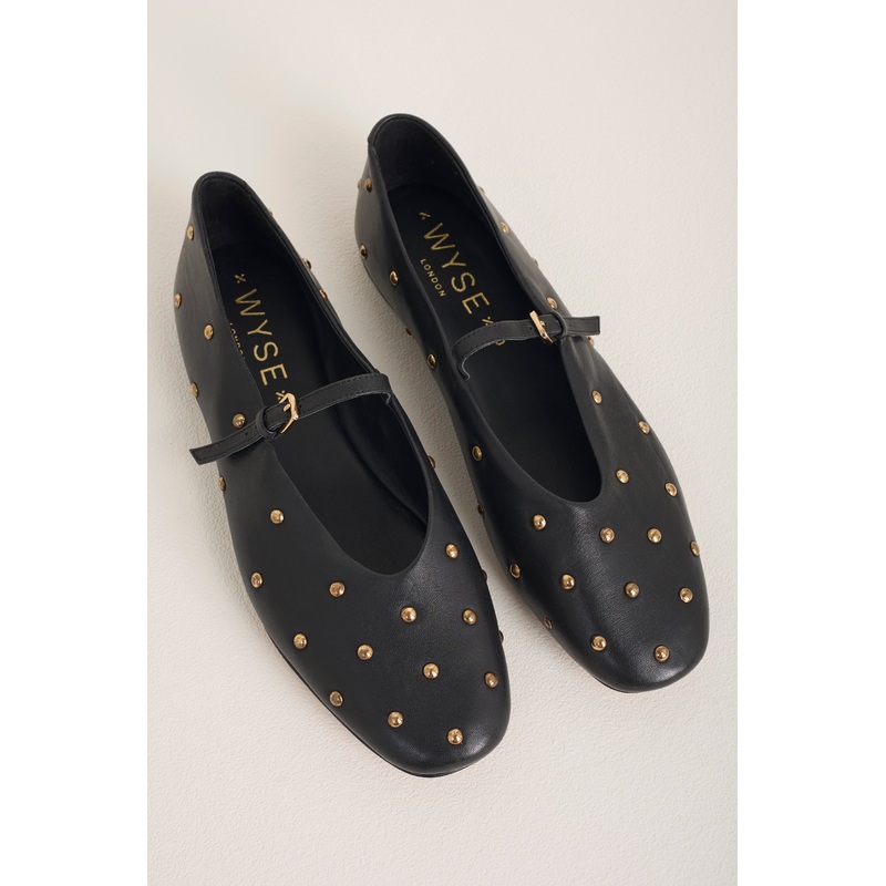 Stella Leather Studded Ballet Flat – Black
