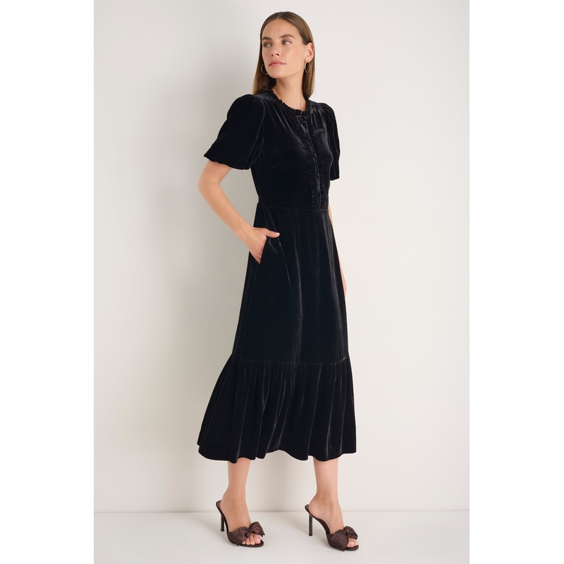 Celeste Silk Velvet Dress – Black