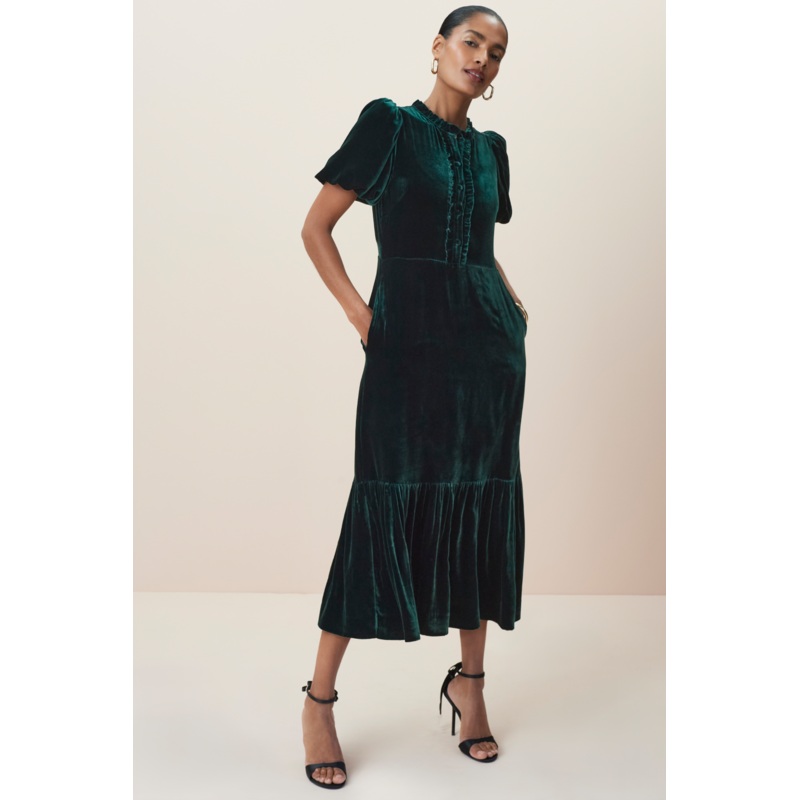Celeste Silk Velvet Dress – Evergreen