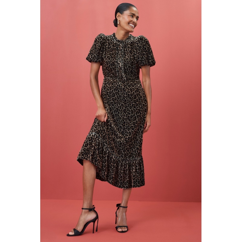 Celeste Silk Velvet Dress – Leopard