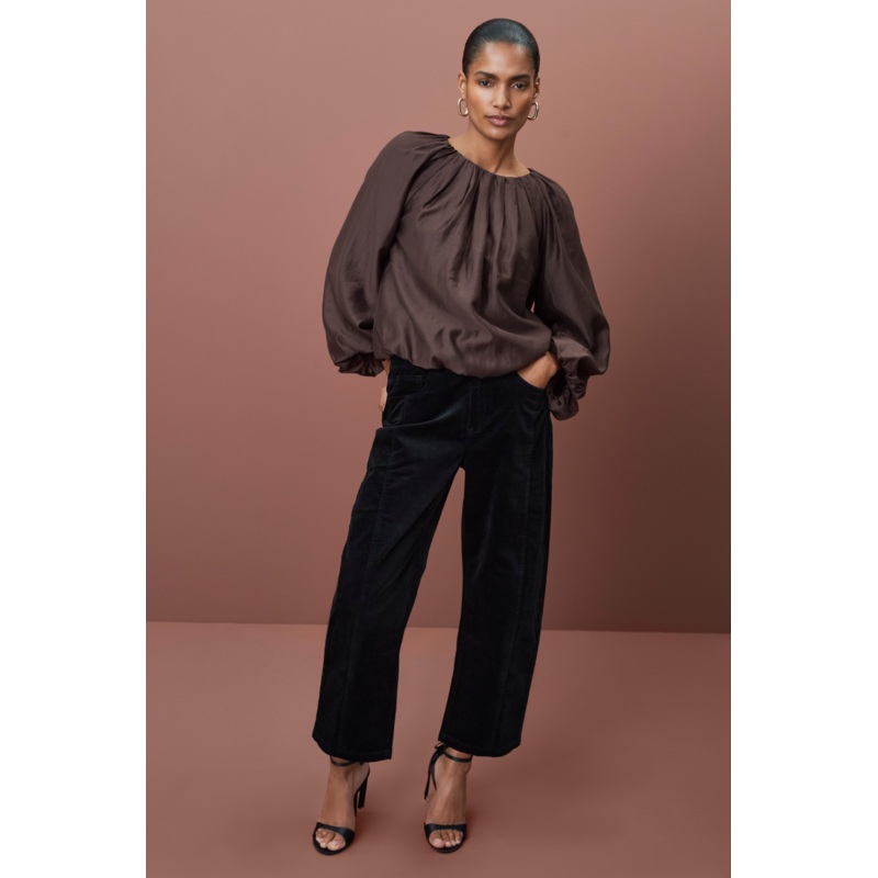 Aimee Horseshoe Cotton Velvet Trouser – Black