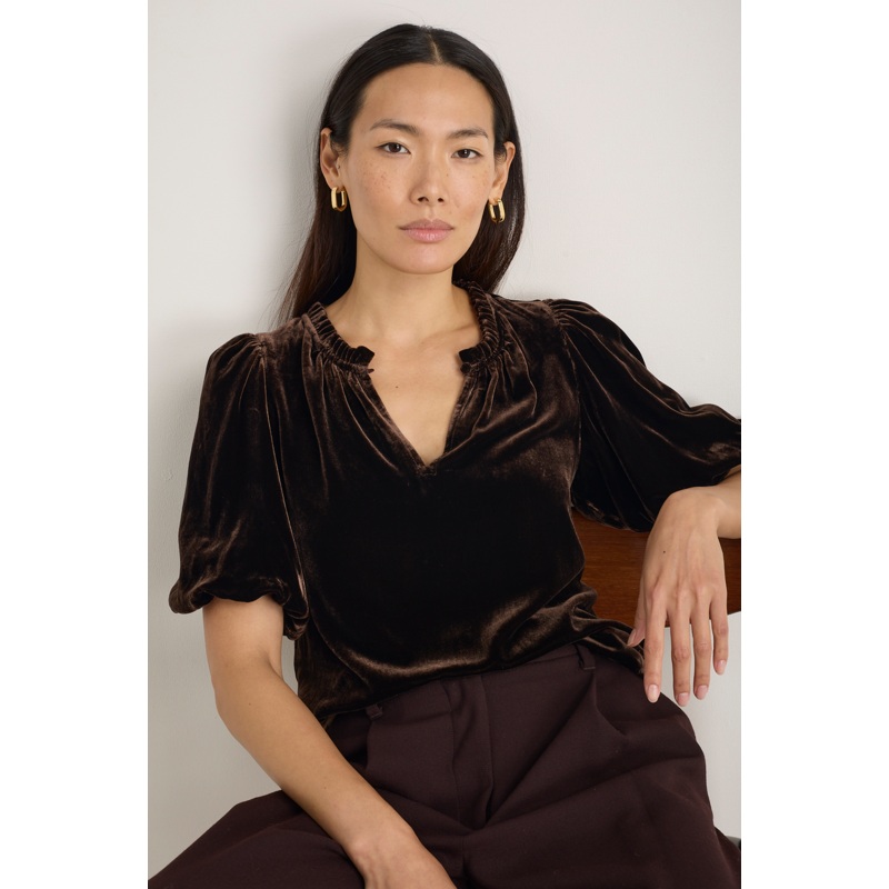 Aria Silk Velvet Top – Espresso