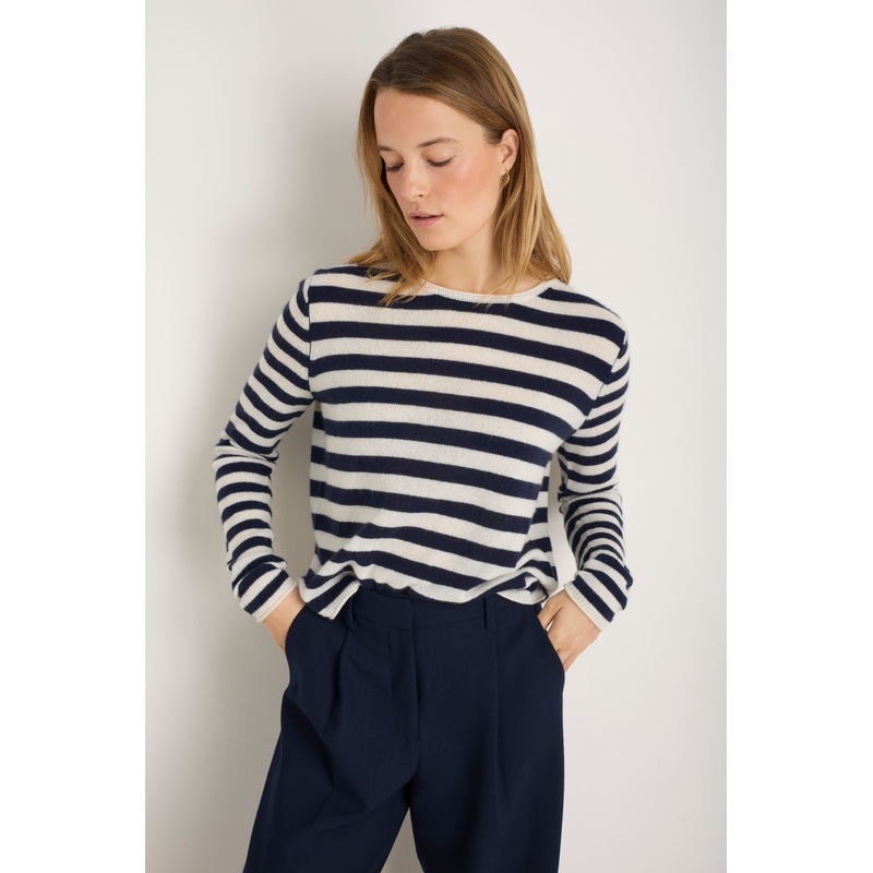 Chrissie Cashmere Jumper – Ecru/Midnight Stripe
