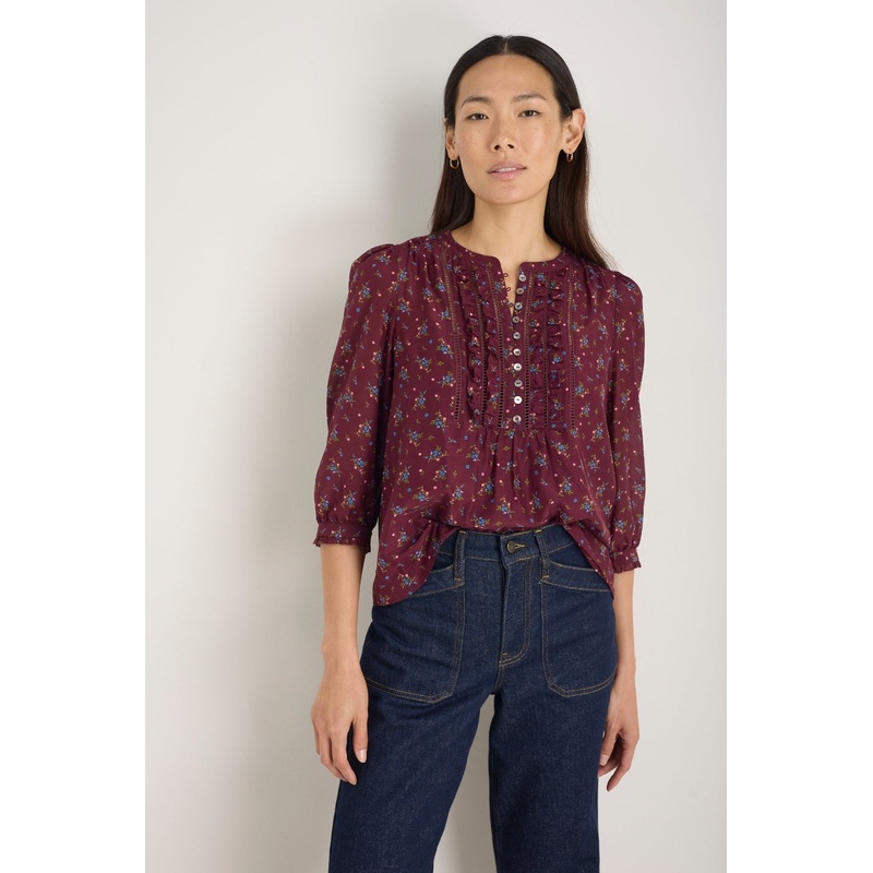 Veda 3/4 Sleeve Top – Deep Fig Sprig Floral
