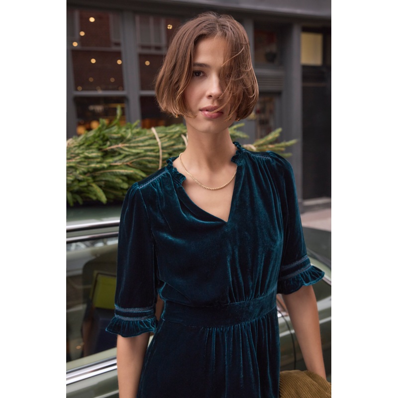 Vivien Silk Velvet Dress – Teal
