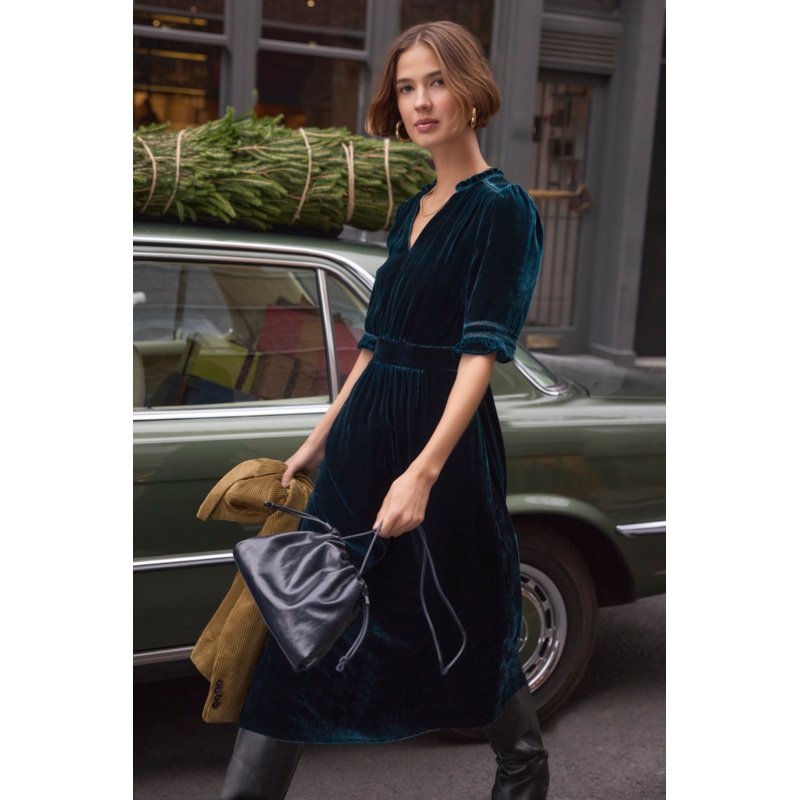 Vivien Silk Velvet Dress – Teal