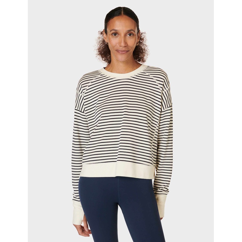 After Class Crop Sweatshirt – Lily White Stripe