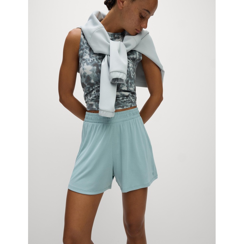 Modal Rich Ribbed Relaxed High Waisted Yoga Shorts – Light Mint