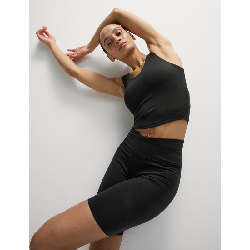 V-Neck Padded Fitted Yoga Crop Vest Top – Black