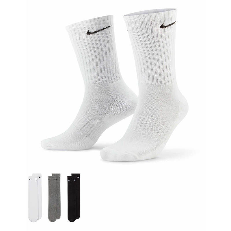 Everyday Cushioned Training Crew Socks (3 Pairs) – White/Grey/Black