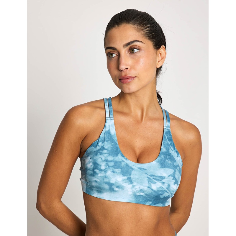 Zenvy Light Support Printed Sports Bra – Smokey Blue/White