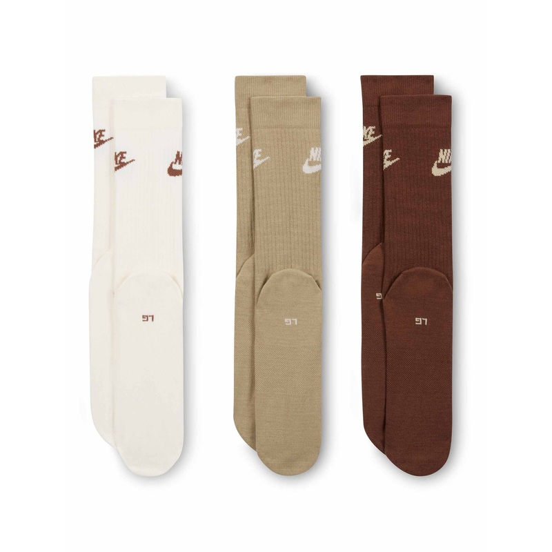 Sportswear Everyday Essential Crew Socks (3 Pairs) – White/Brown