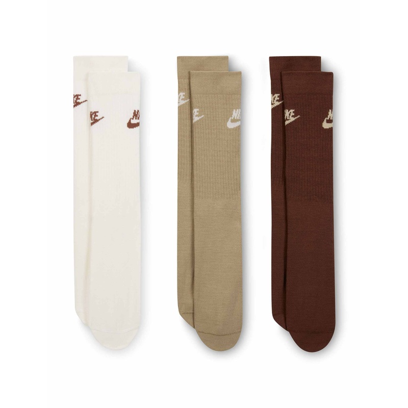 Sportswear Everyday Essential Crew Socks (3 Pairs) – White/Brown