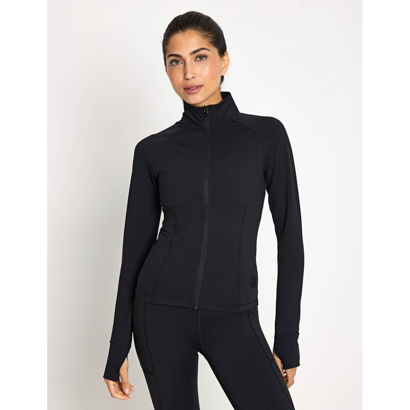 Zuri Contoured Zip Thru Top – Black