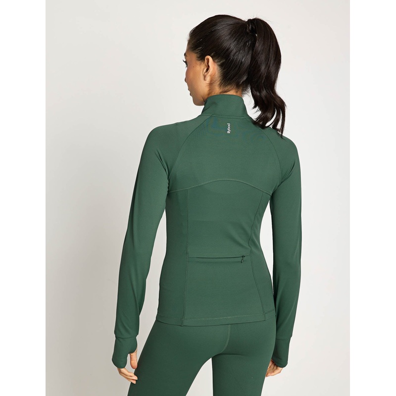 Zuri Contoured Zip Thru Top – Deep Green