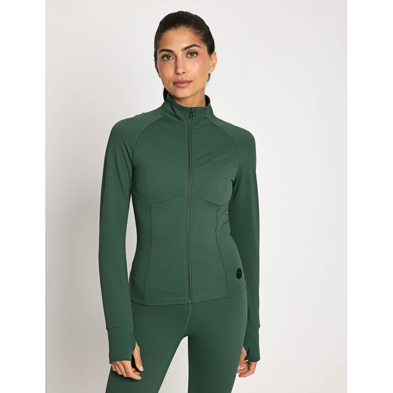Zuri Contoured Zip Thru Top – Deep Green