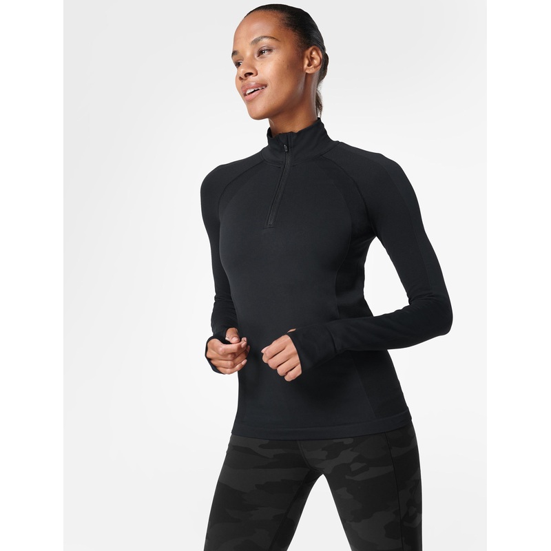 Athlete Seamless Half Zip Long Sleeve Top – Black
