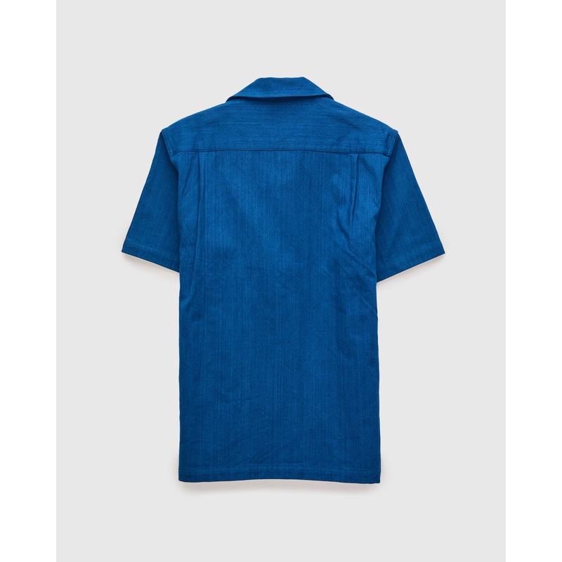 “Asagi” Herringbone Short Sleeve Shirt in Natural Indigo