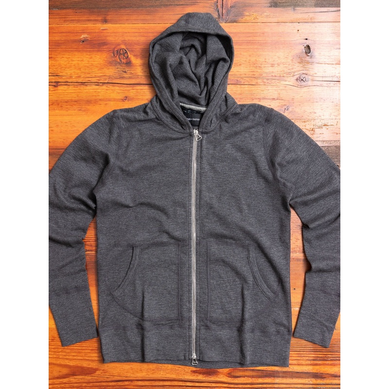 1×1 Slub Zip Hoodie in Heather Charcoal