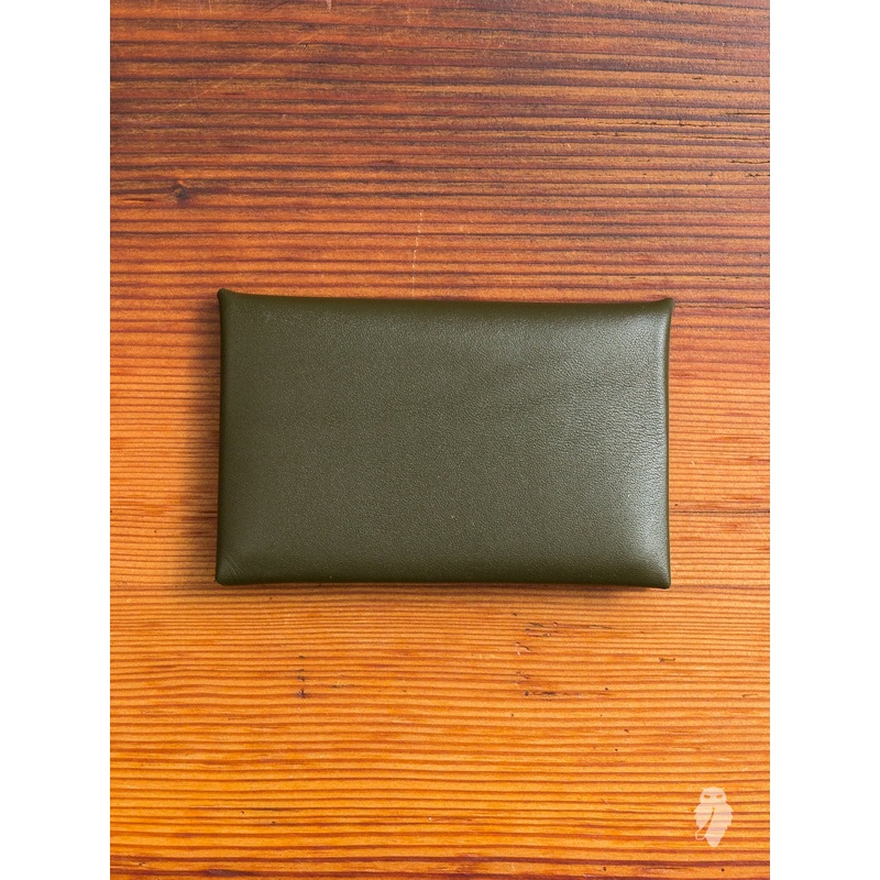 “Chorus” Leather Cardholder in Military Green