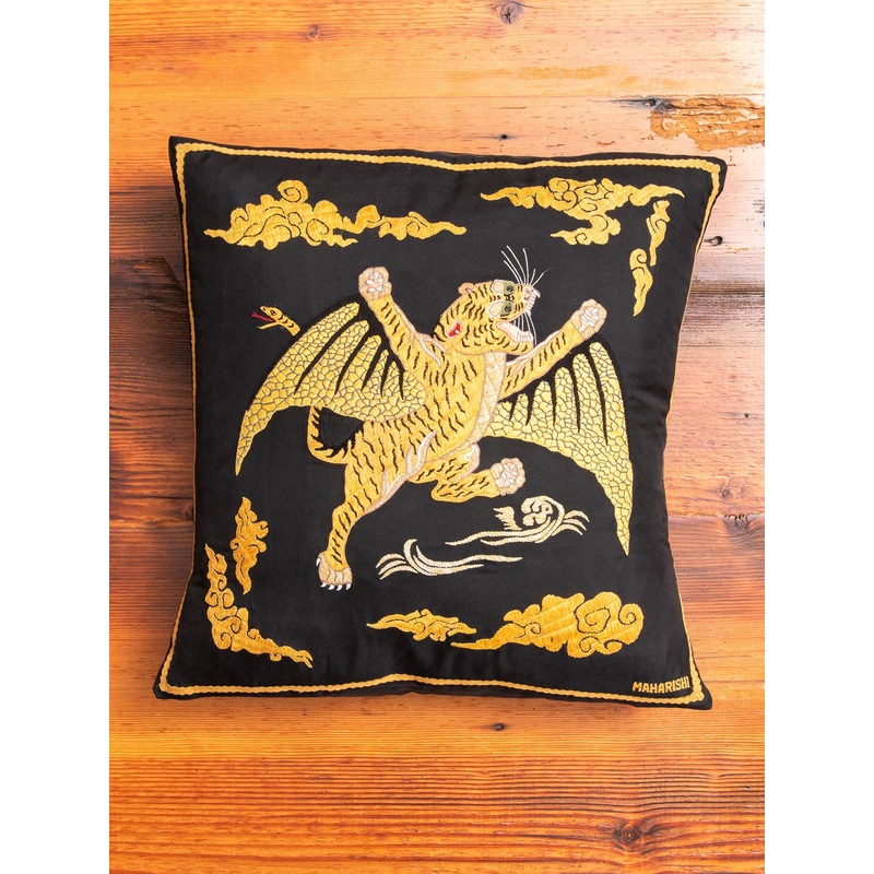 “Tygers of Darkness” Embroidered Pillow in Black