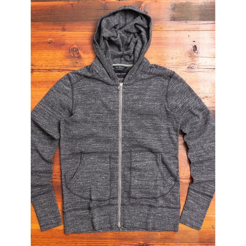 1×1 Slub Zip Hoodie in Marled Black