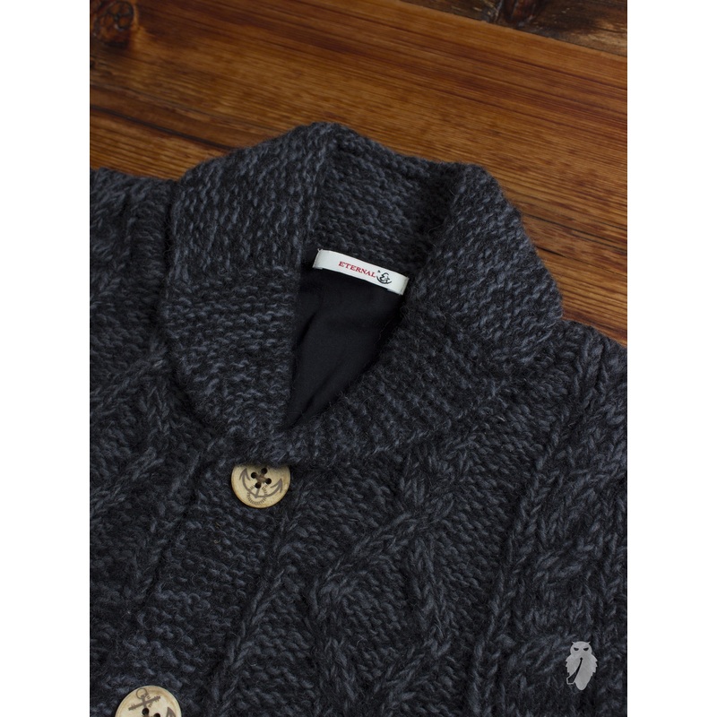 “Cowichan” Cable Knit Cardigan in Charcoal