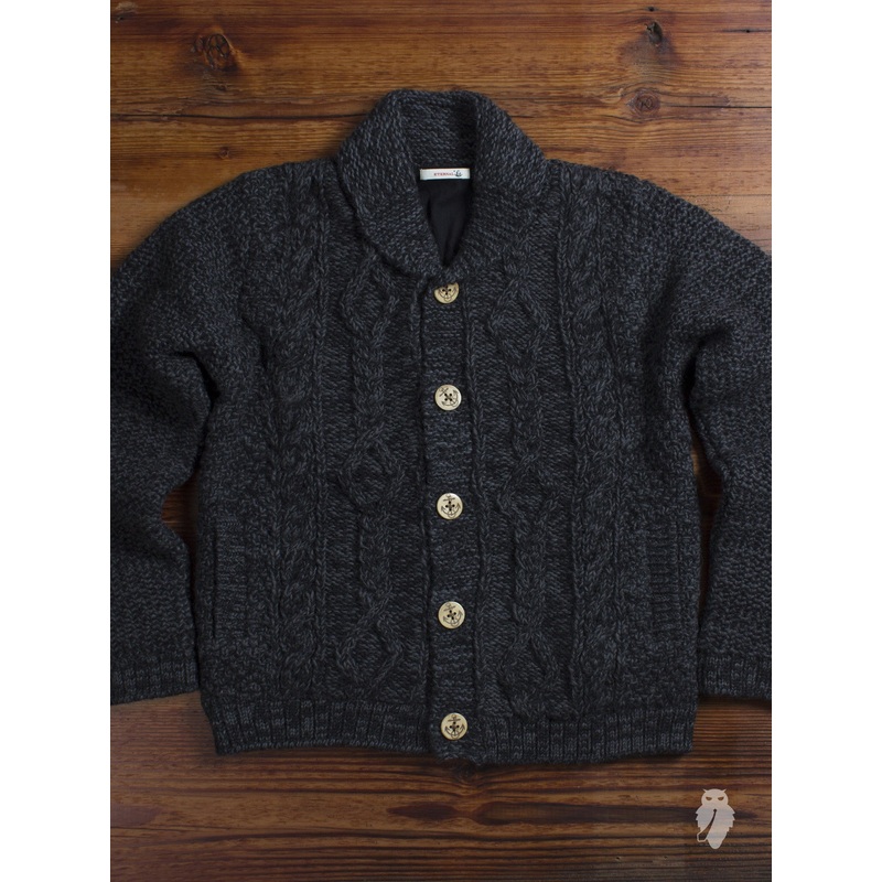 “Cowichan” Cable Knit Cardigan in Charcoal