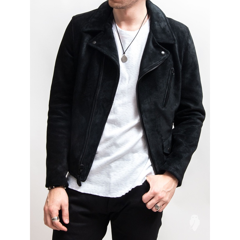 “3sixteen x Schott NYC” Perfecto Leather Jacket in Black Rough-Out