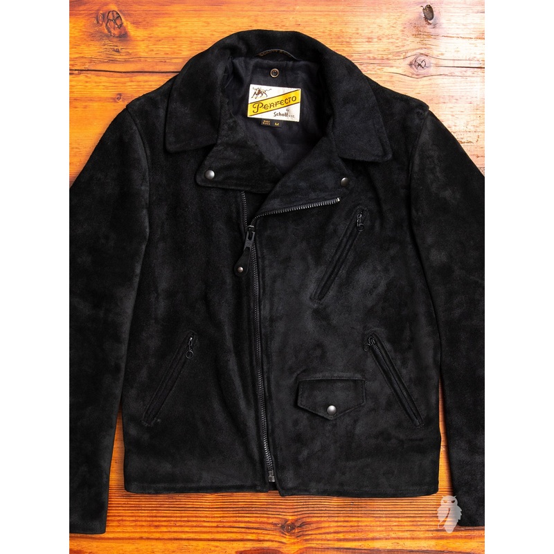 “3sixteen x Schott NYC” Perfecto Leather Jacket in Black Rough-Out