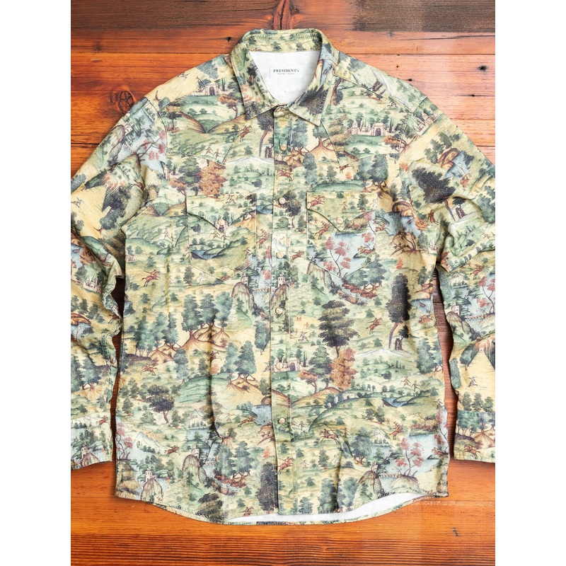 “Mughal Stories” Corduroy Western Shirt in Green