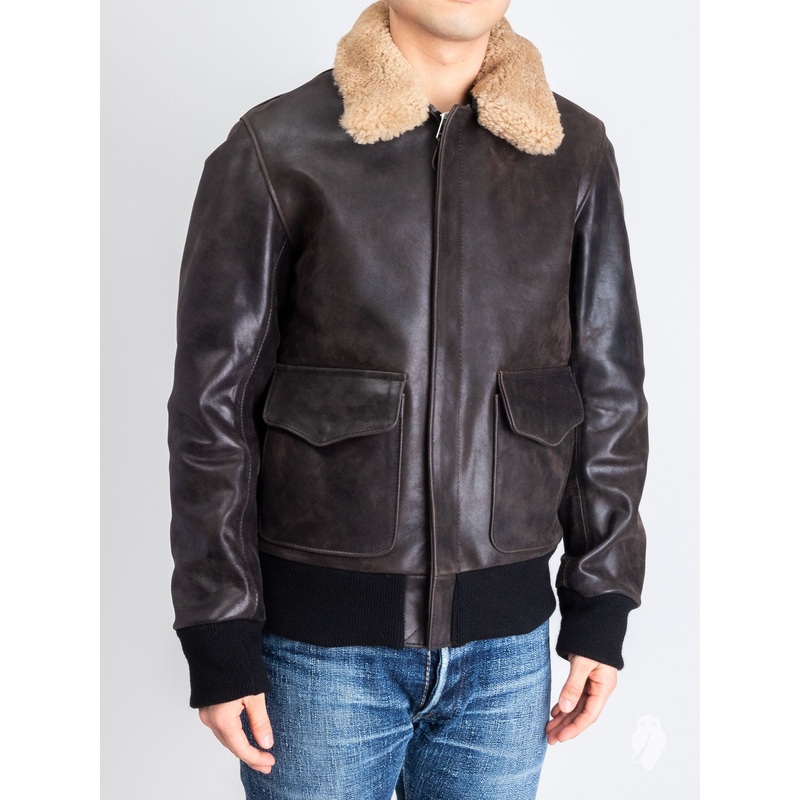“3sixteen x Schott NYC” A2 Leather Flight Jacket in Black