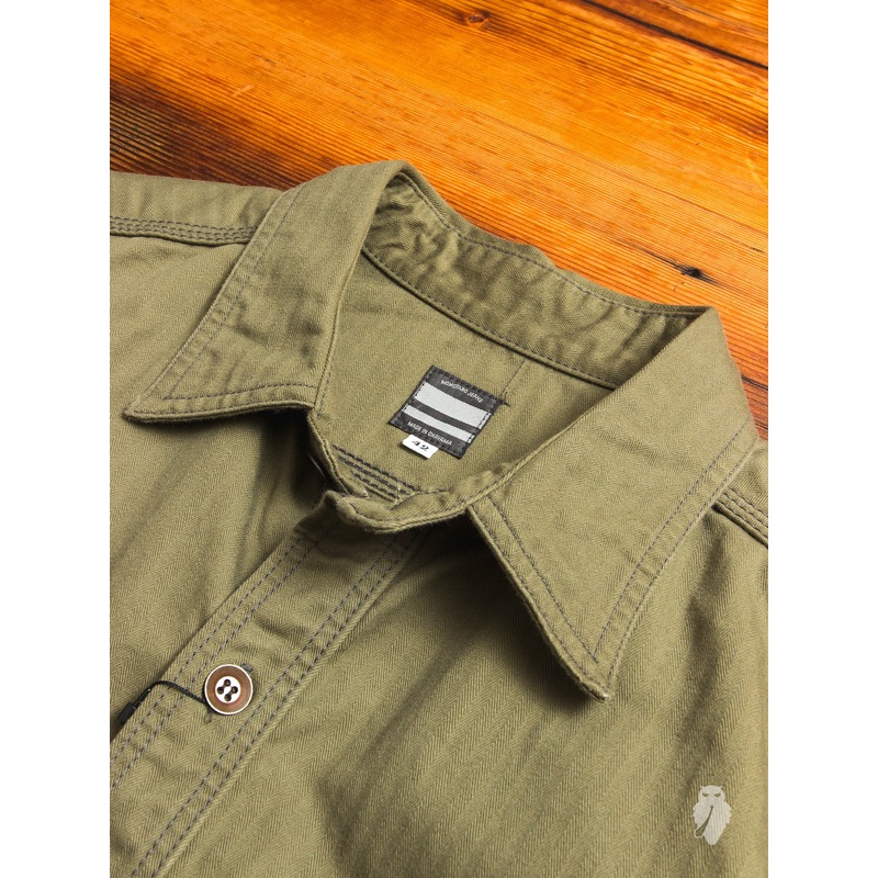 05-124 “Crest” Work Shirt in Olive Herringbone