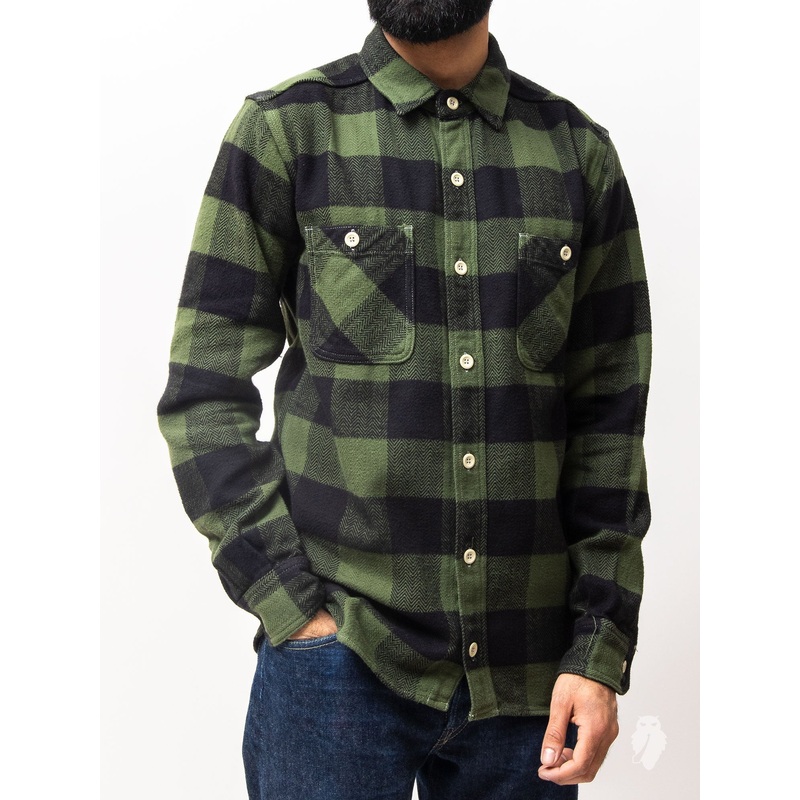 05-187 Herringbone Flannel Shirt in Green